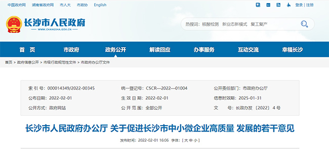 关于促进长沙市中小微企业高质量发展的政策文件